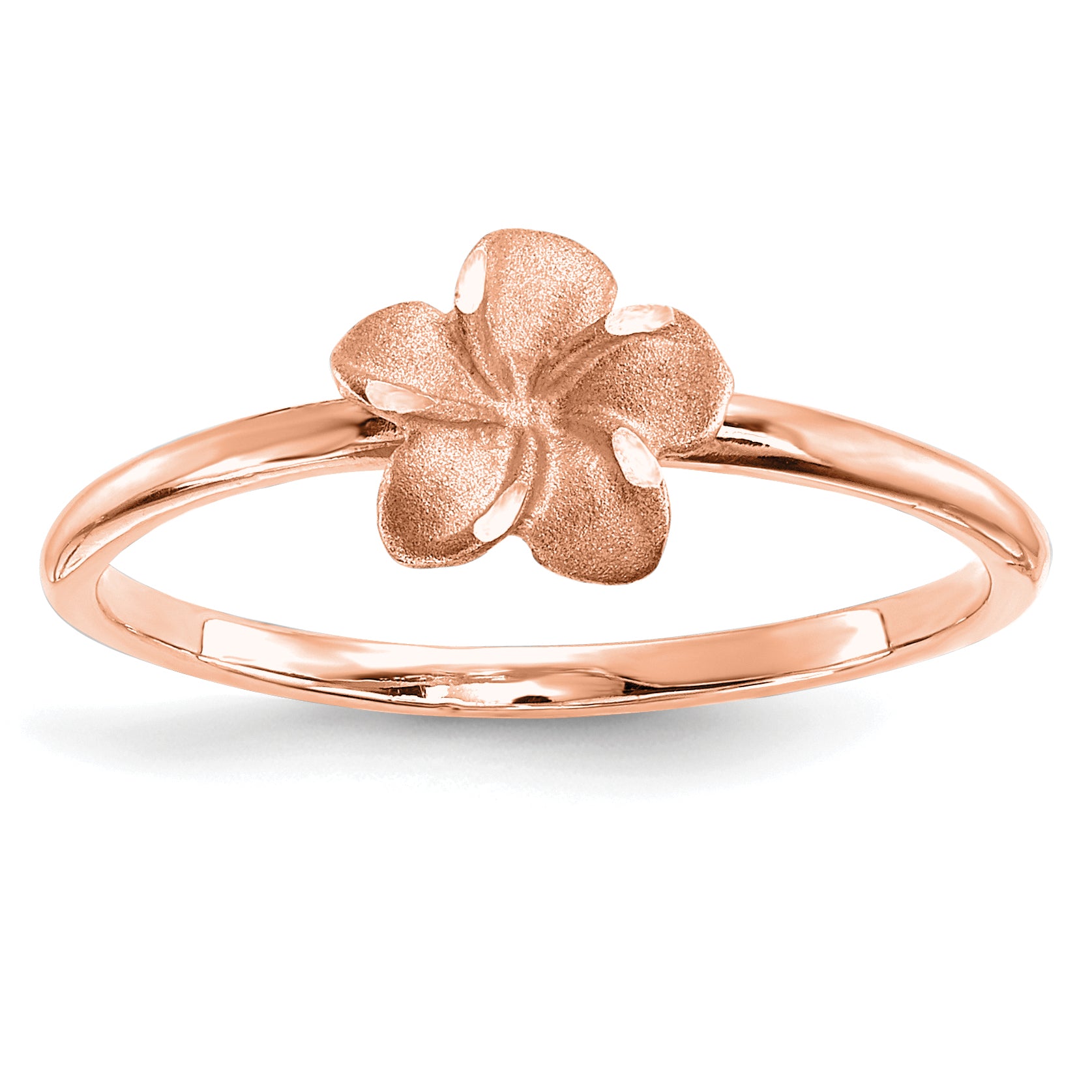14k Rose Brushed & Polished D/C Plumeria Ring Main image