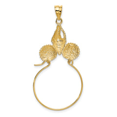 14K Gold Sea Shell Charm Holder Pendant, Solid Cast, Elegant Design