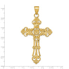 14K Gold Fleur De Lis Large Cross Pendant  Elegant Solid Cast Design