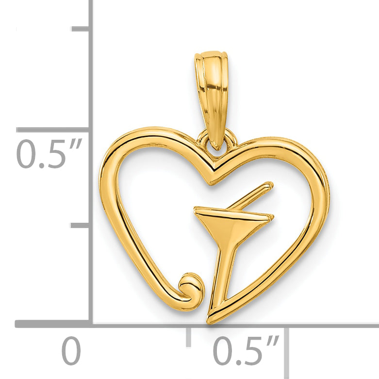 14k Polished Martini In Heart Pendant