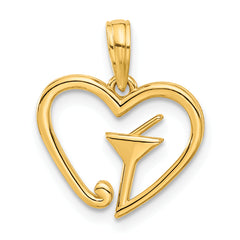 14k Polished Martini In Heart Pendant