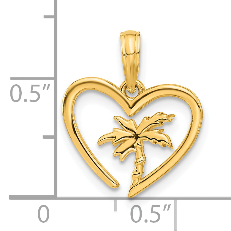 14k Polished Palm Tree In Heart Pendant