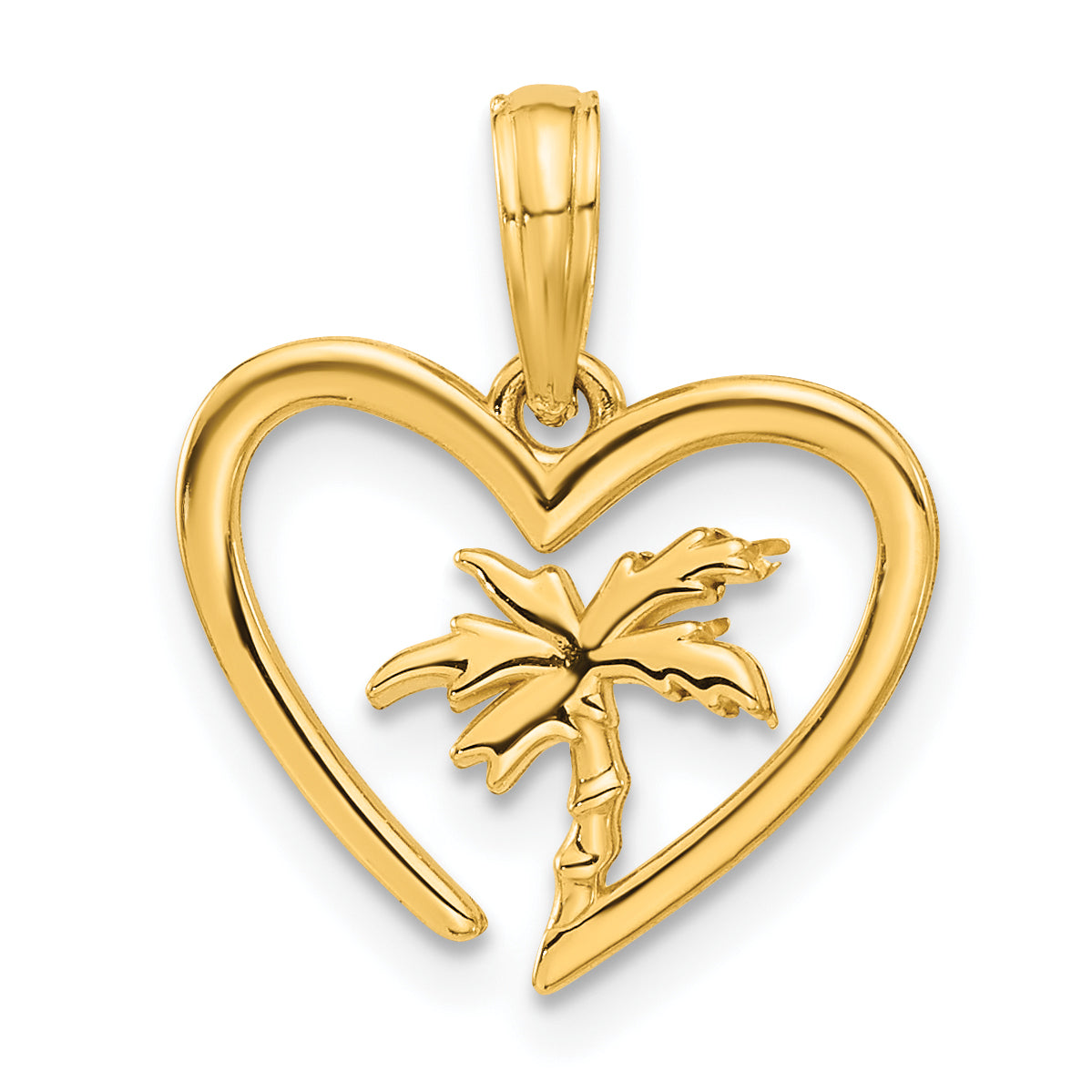 14k Polished Palm Tree In Heart Pendant