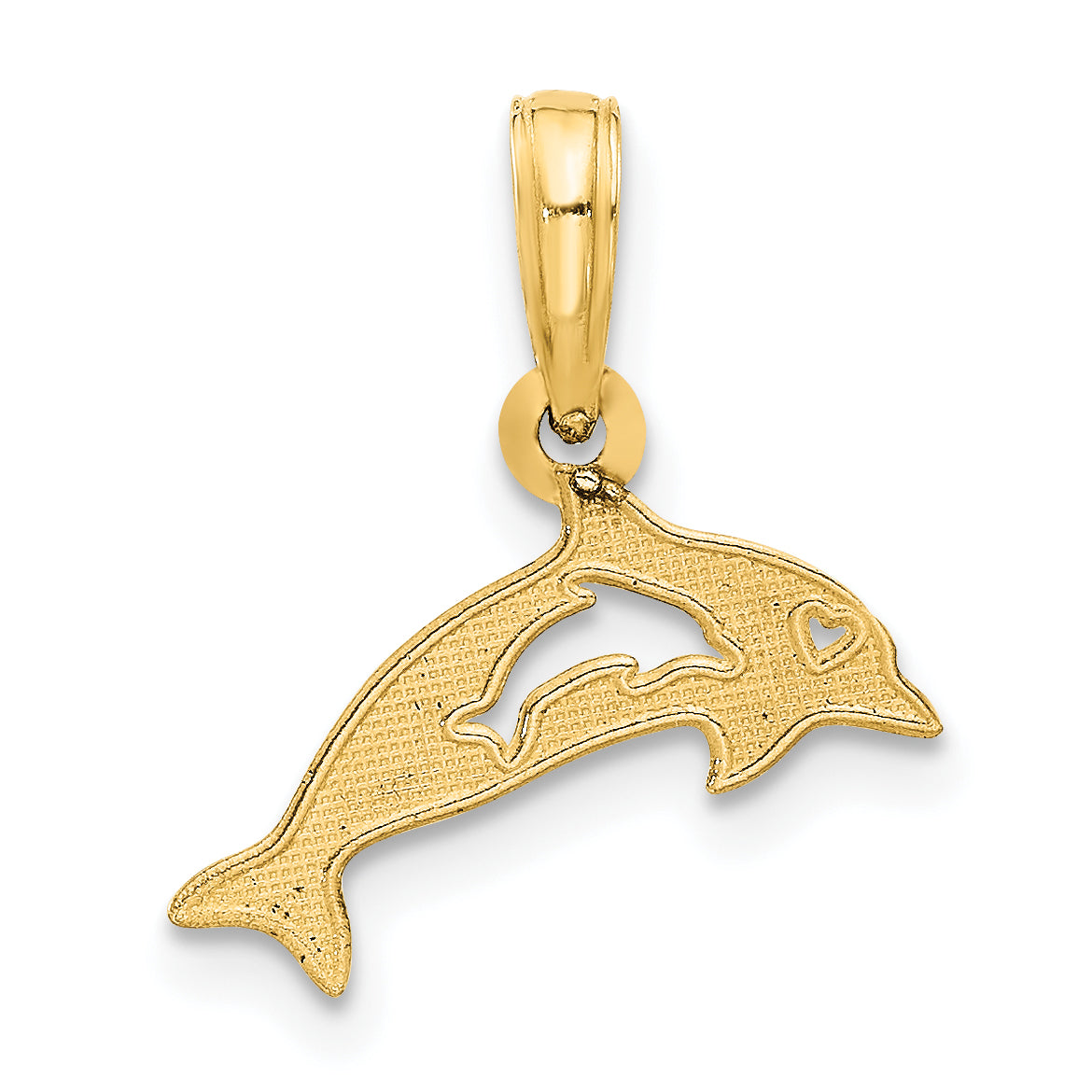 14k Polished Dolphin with Cut-out Baby Dolphin Pendant