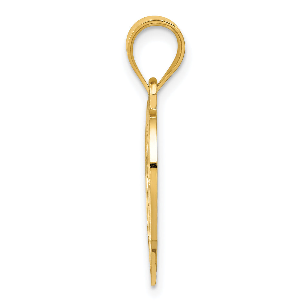 14K Gold Heart Charm Pendant with Textured Back, Solid Cast