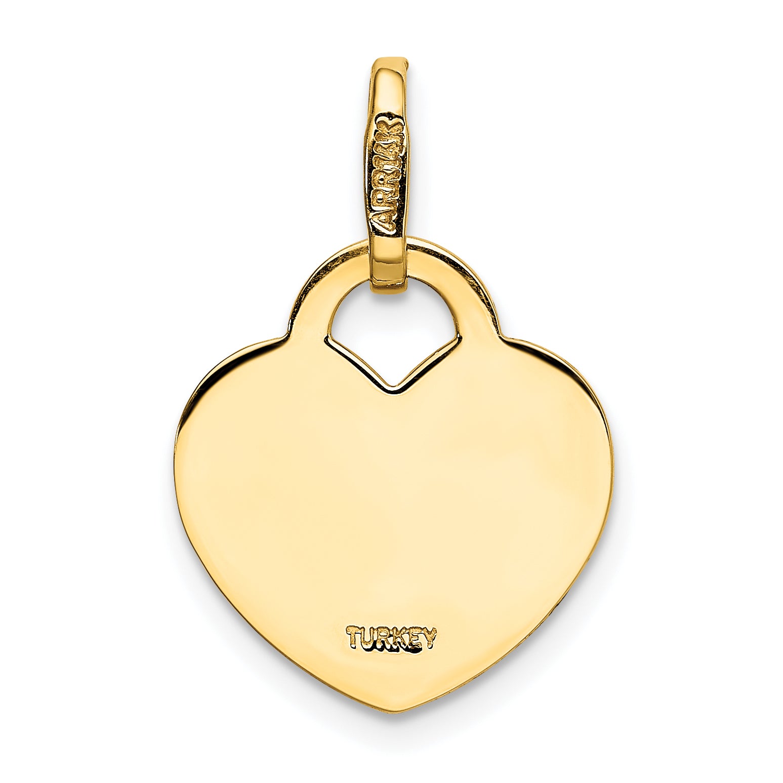 14K Gold Polished Heart Pendant with Engravable Flat Back