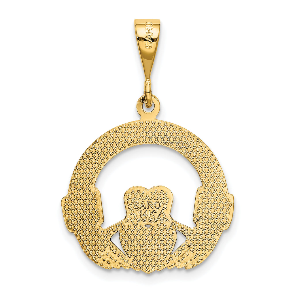 14K Gold Claddagh Pendant for Men with Polished Finish