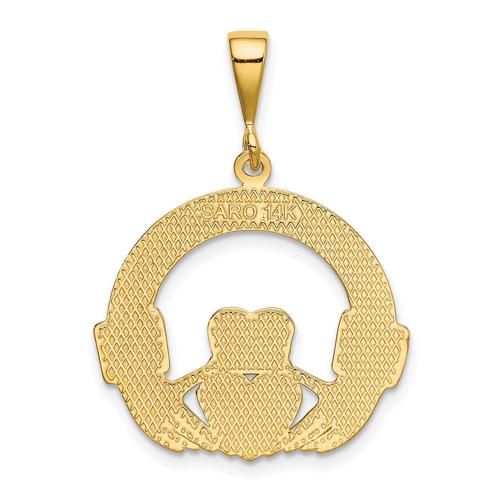 14K Gold Claddagh Pendant for Men with Polished Finish 32mm