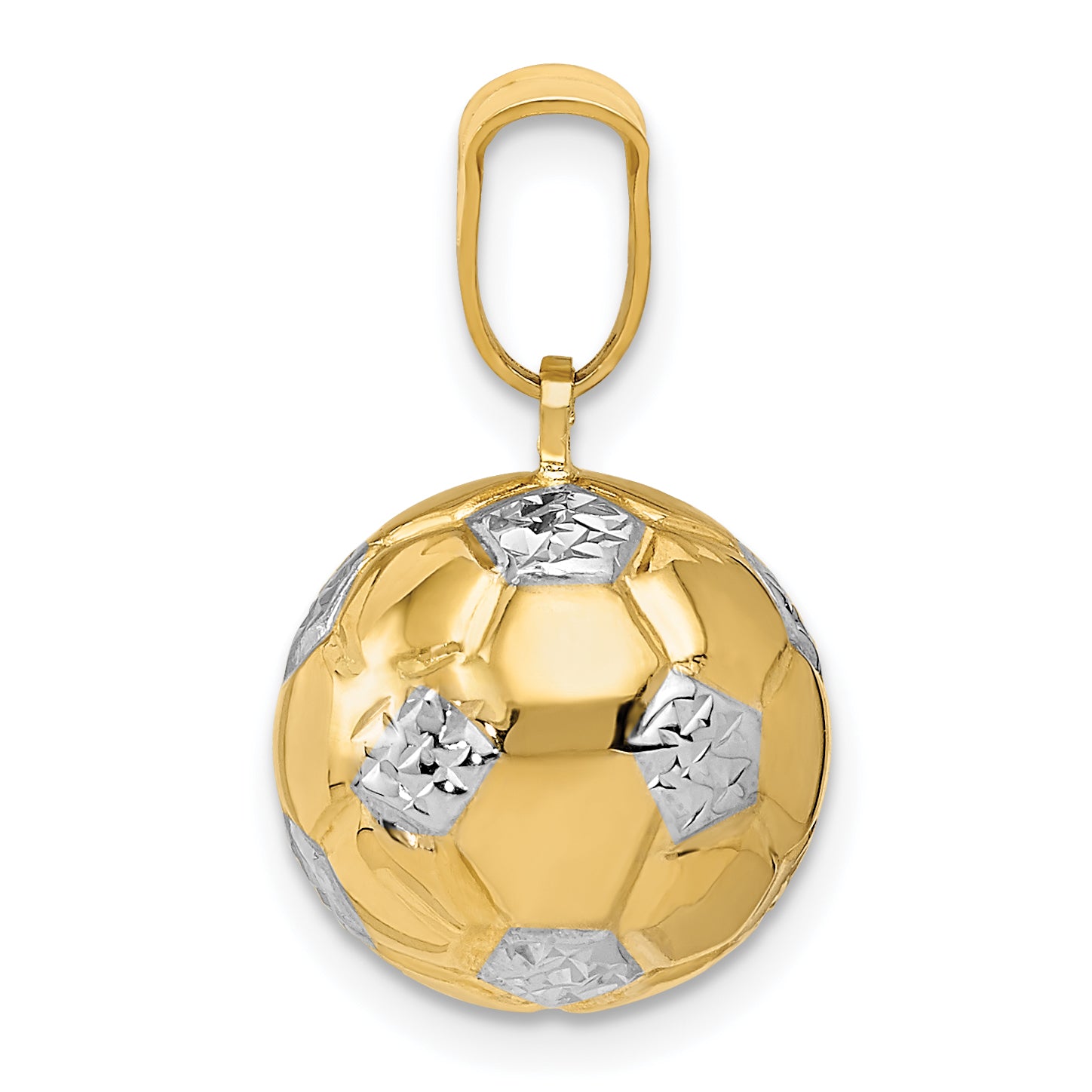 14K Gold and Rhodium Soccer Ball Pendant 3D Polished Men's Charm Secondary image