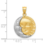 14K Two-Tone Sun and Moon Men's Pendant with Brushed Diamond-Cut Finish