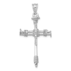 14K White Gold Nail Cross Pendant with Rhodium Plating  Solid & Elegant Design