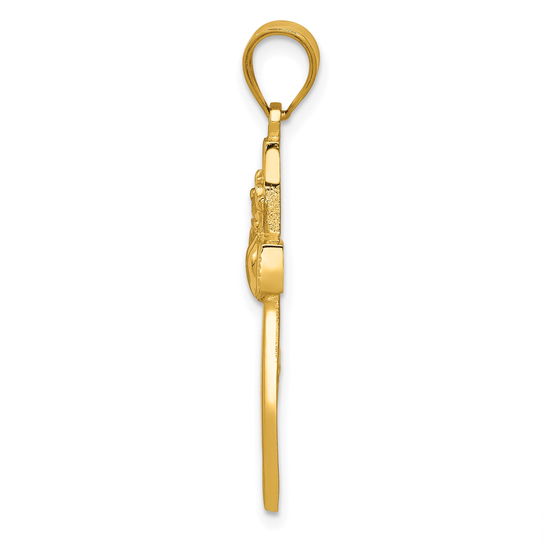 14K Gold Claddagh Cross Pendant with Polished Finish, Solid Design Secondary image