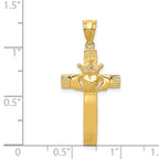 14K Gold Claddagh Cross Pendant with Polished Finish, Solid Design