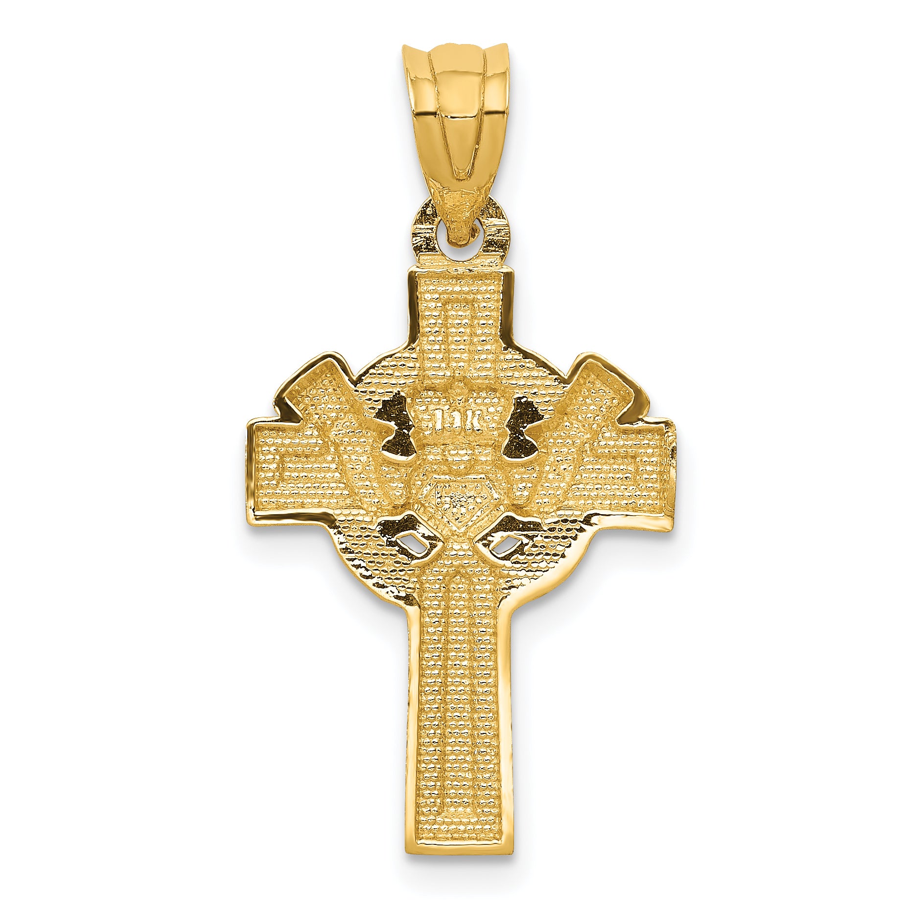 14K Gold Claddagh Cross Pendant with Rhodium Accent  Polished & Textured Finish