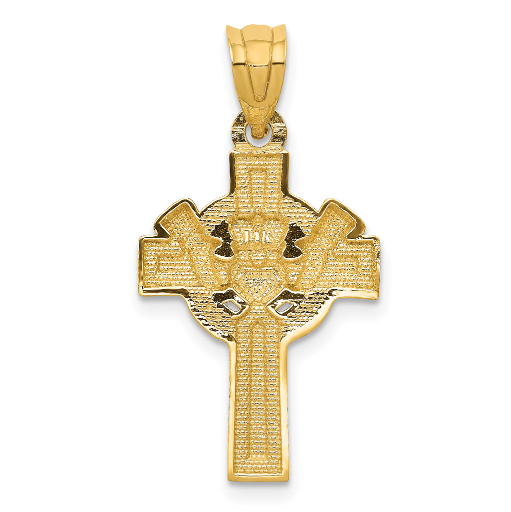 14K Gold Claddagh Cross Pendant with Rhodium Accent  Polished & Textured Finish