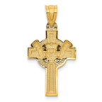 14K Gold Claddagh Cross Pendant with Rhodium Accent  Polished & Textured Finish