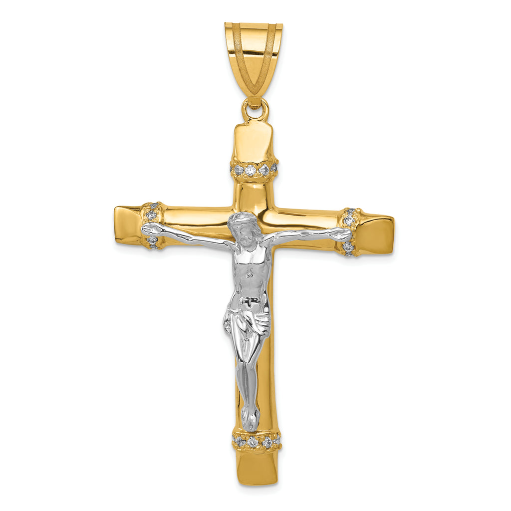 14k Two-tone CZ Crucifix Pendant