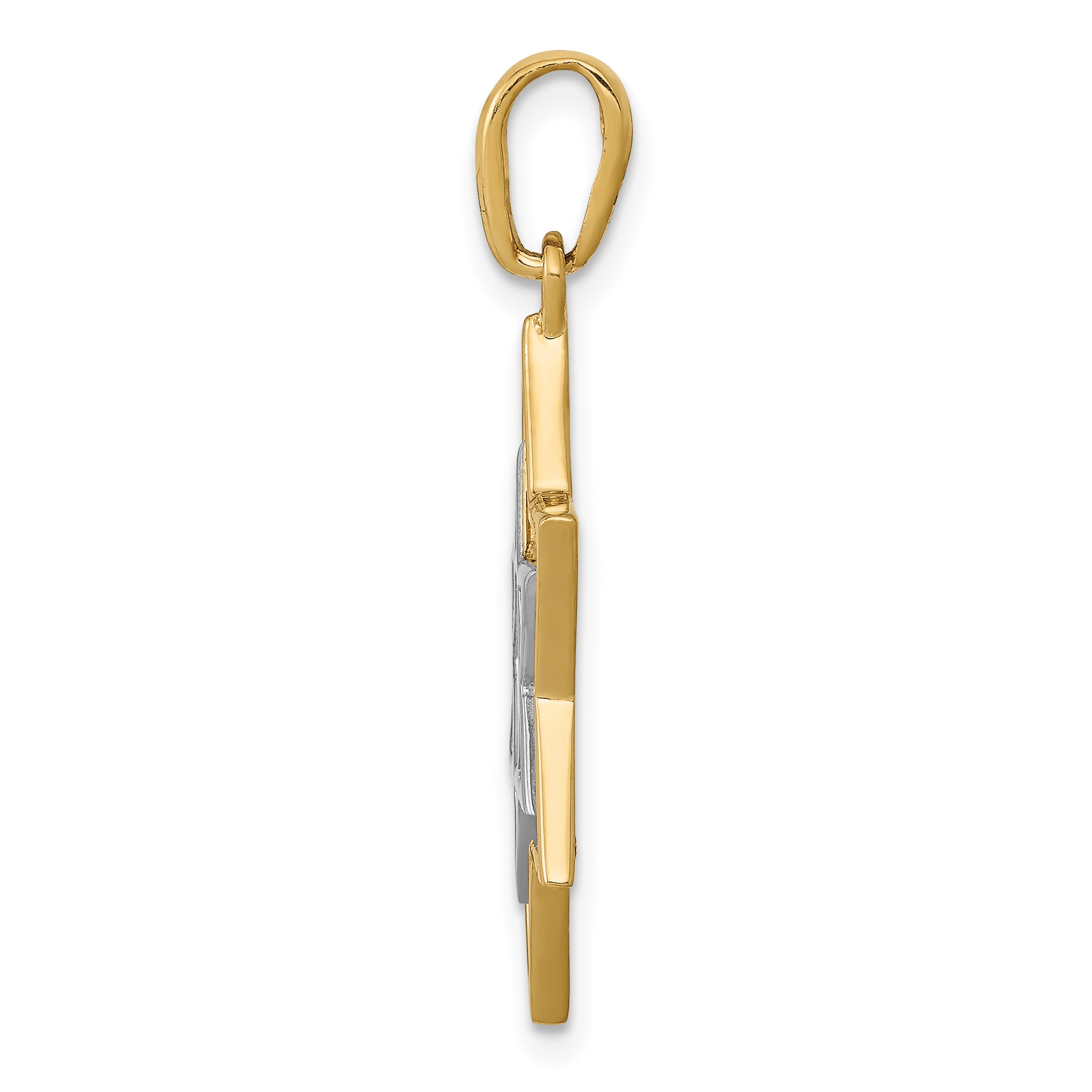 14K Gold Star of David Pendant with Rhodium Mesh Accent, 32mm Elegant Design Secondary image