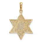 14K Gold Star of David Pendant with Rhodium Mesh Accent, 32mm Elegant Design