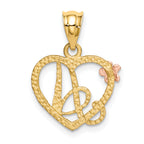 14K Two-Tone Gold Heart Initial A Pendant with Diamond-Cut Finish