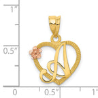 14K Two-Tone Gold Heart Initial A Pendant with Diamond-Cut Finish