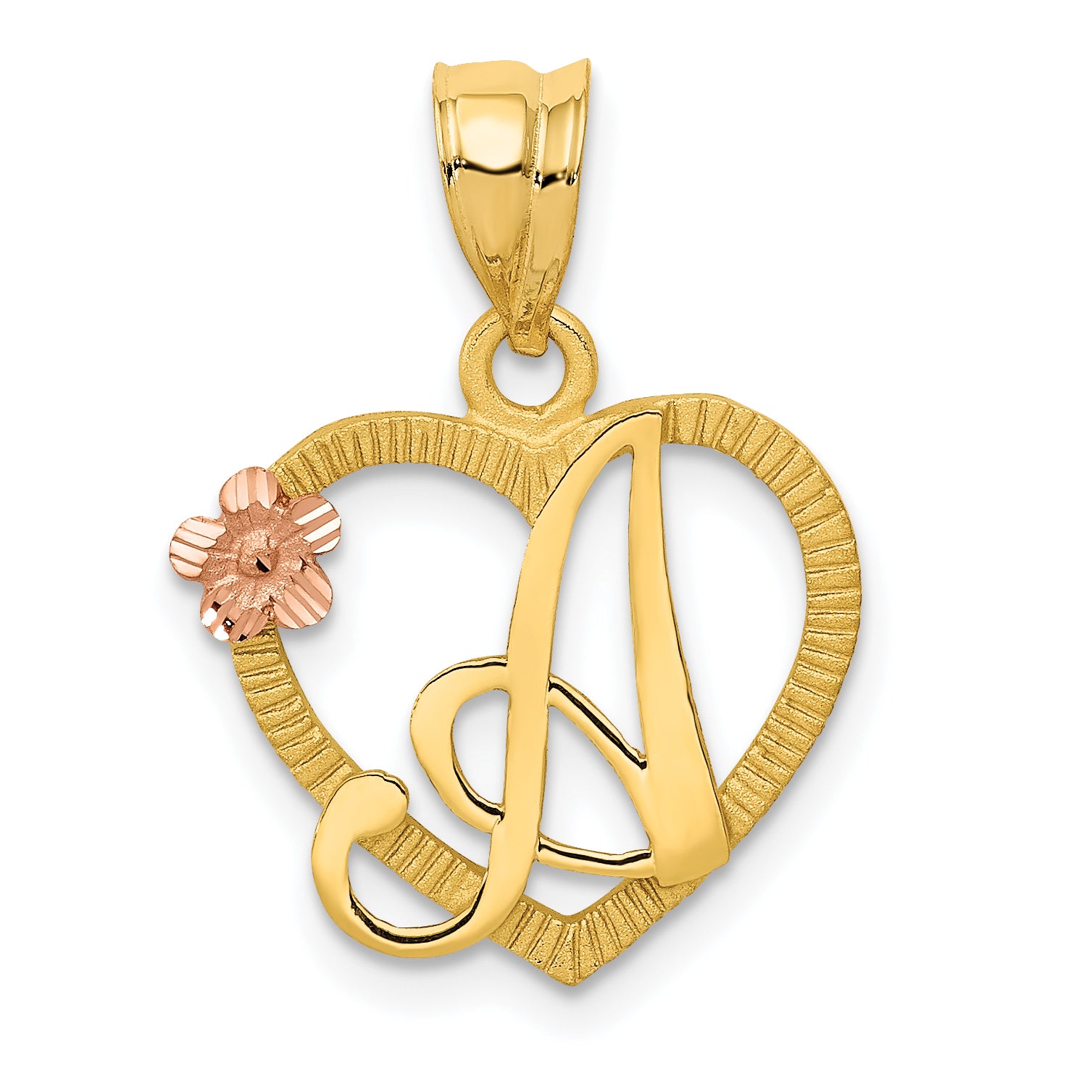 14k Two-Tone Heart Letter A  Initial Pendant Main image