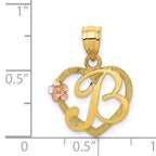 14K Two-Tone Gold Heart Initial B Pendant with Polished Diamond-Cut Finish