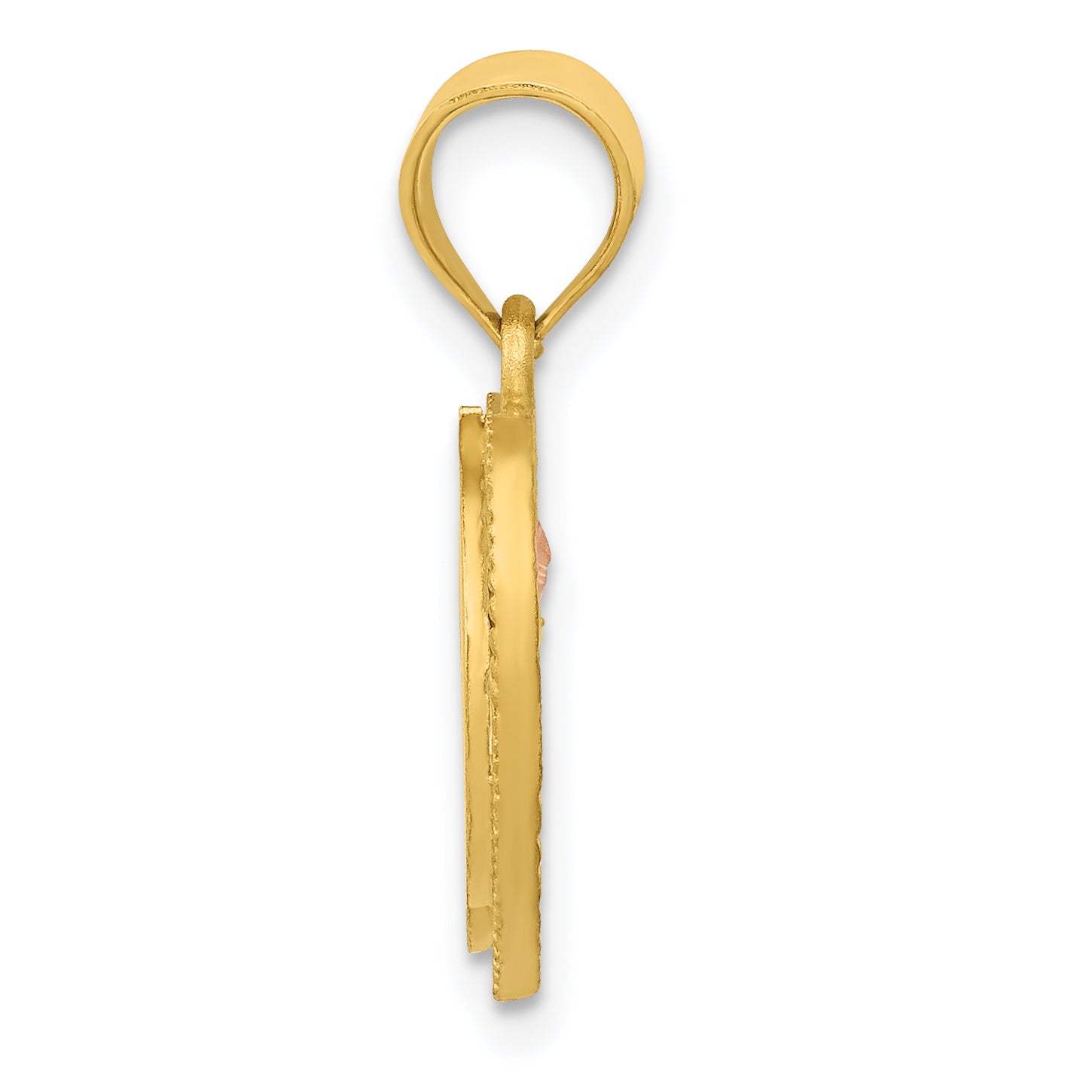 14K Two-Tone Gold Heart Initial D Pendant with Polished Diamond-Cut Finish