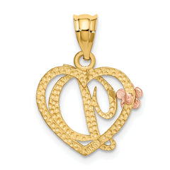 14K Two-Tone Gold Heart Initial D Pendant with Polished Diamond-Cut Finish