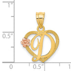 14K Two-Tone Gold Heart Initial D Pendant with Polished Diamond-Cut Finish