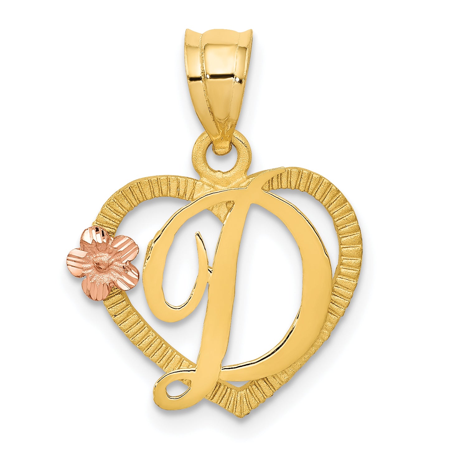 14k Two-Tone Heart Letter D  Initial Pendant Main image