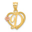 14k Two-Tone Heart Letter D  Initial Pendant