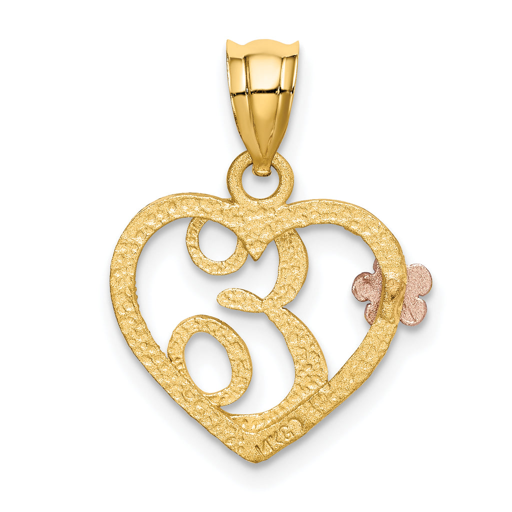 14k Two-Tone Heart Letter E  Initial Pendant