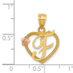 14K Two-Tone Gold F Initial Pendant with Polished Diamond-Cut Finish