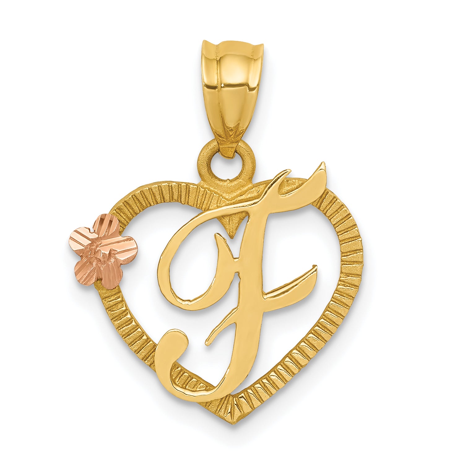 14k Two-Tone Heart Letter F  Initial Pendant Main image