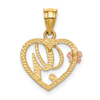 14K Two-Tone Gold Heart Initial G Pendant with Polished Diamond-Cut Finish