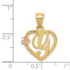 14K Two-Tone Gold Heart Initial G Pendant with Polished Diamond-Cut Finish