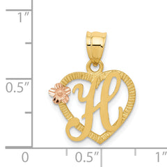 14K Two-Tone Gold Heart Initial H Pendant with Diamond-Cut Finish
