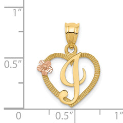 14K Two-Tone Gold Heart Initial 'I' Pendant with Diamond-Cut Finish