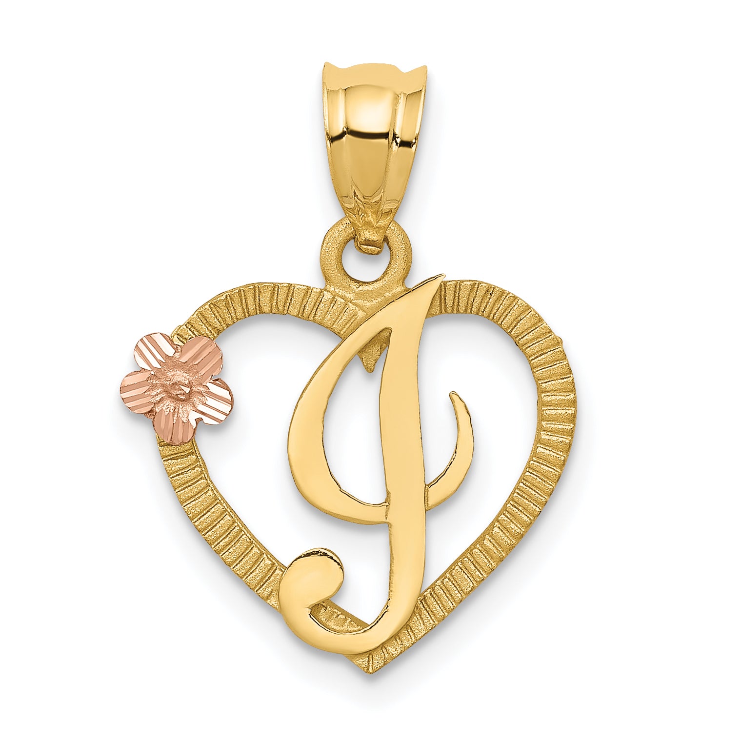 14k Two-Tone Heart Letter I  Initial Pendant Main image