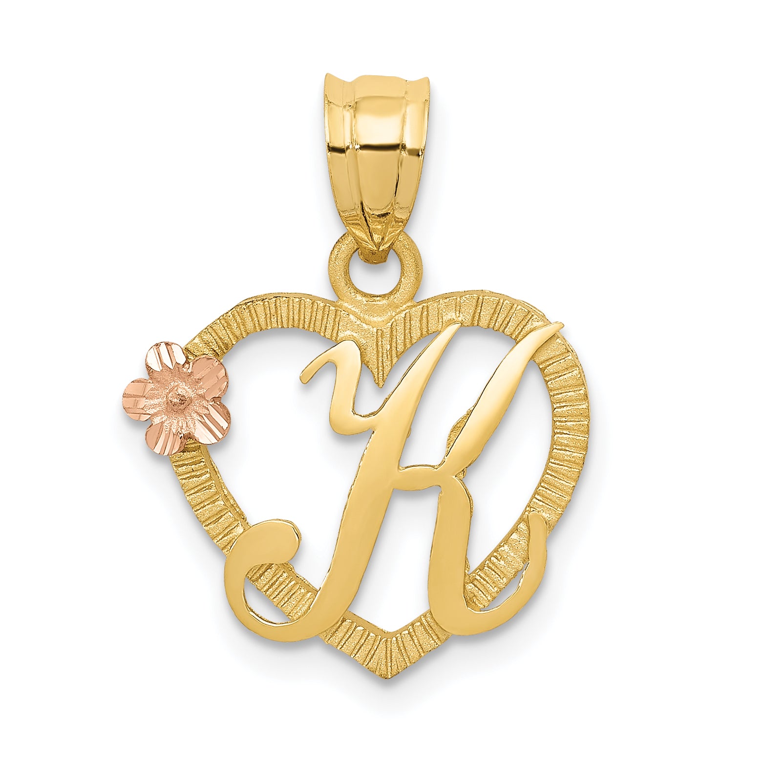 14k Two-Tone Heart Letter K  Initial Pendant Main image