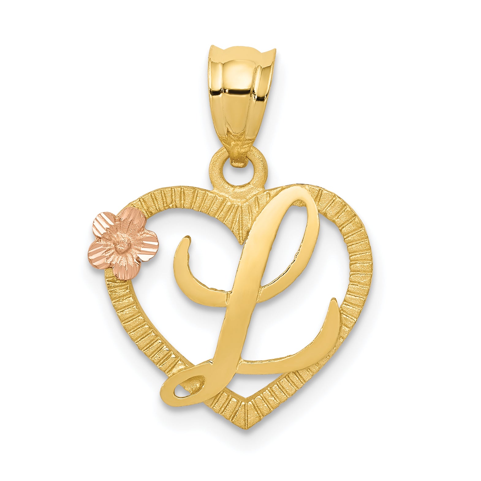 14k Two-Tone Heart Letter L  Initial Pendant Main image