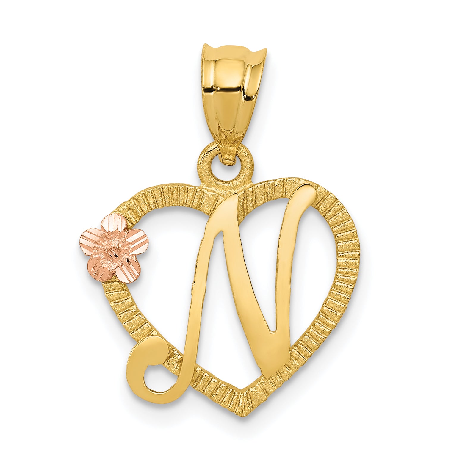 14k Two-Tone Heart Letter N  Initial Pendant Main image
