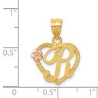 14K Two-Tone Gold Heart Initial R Pendant with Polished Diamond-Cut Finish