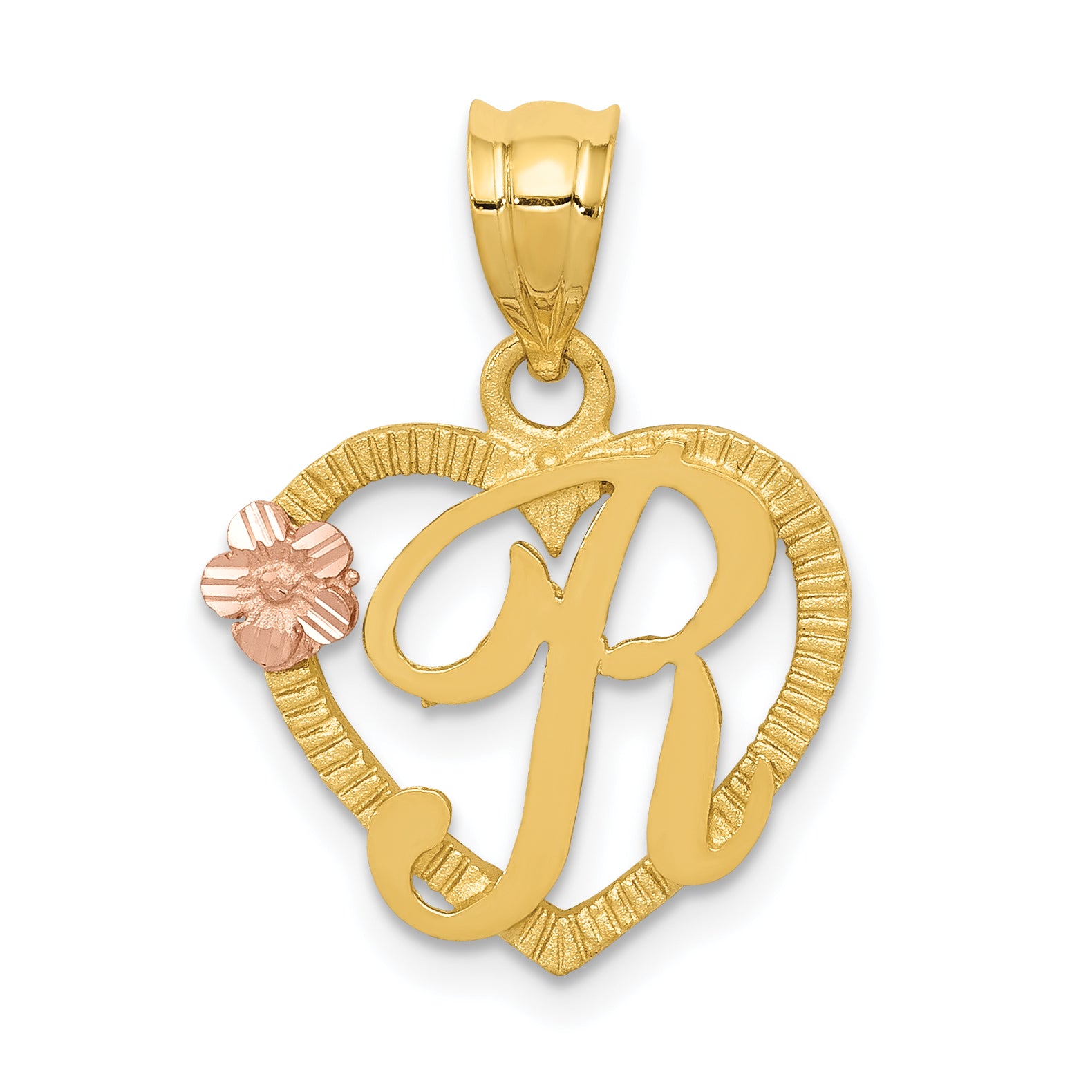 14k Two-Tone Heart Letter R  Initial Pendant Main image