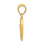 14K Two-Tone Gold Heart Letter V Pendant with Diamond-Cut Finish