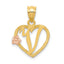14k Two-Tone Heart Letter V  Initial Pendant