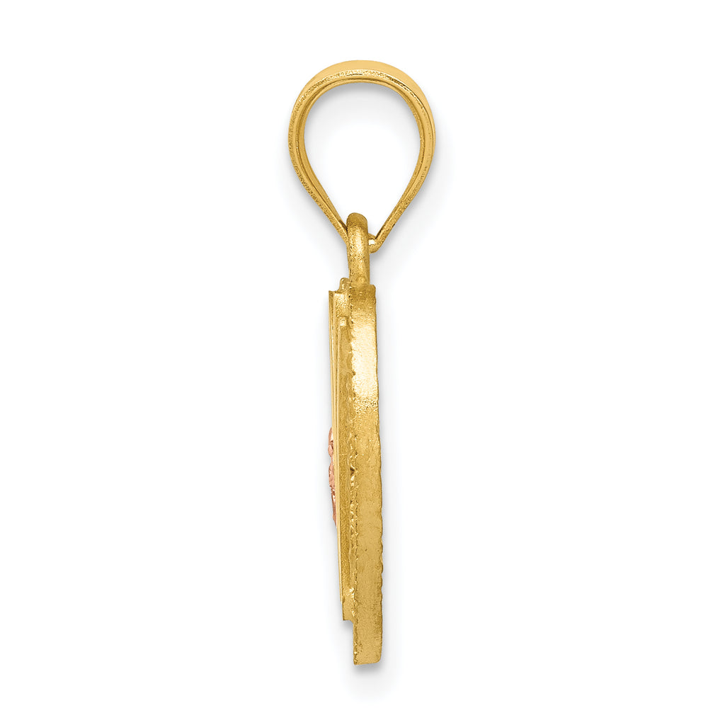 14K Two-Tone Gold Heart Initial W Pendant with Polished Diamond-Cut Finish