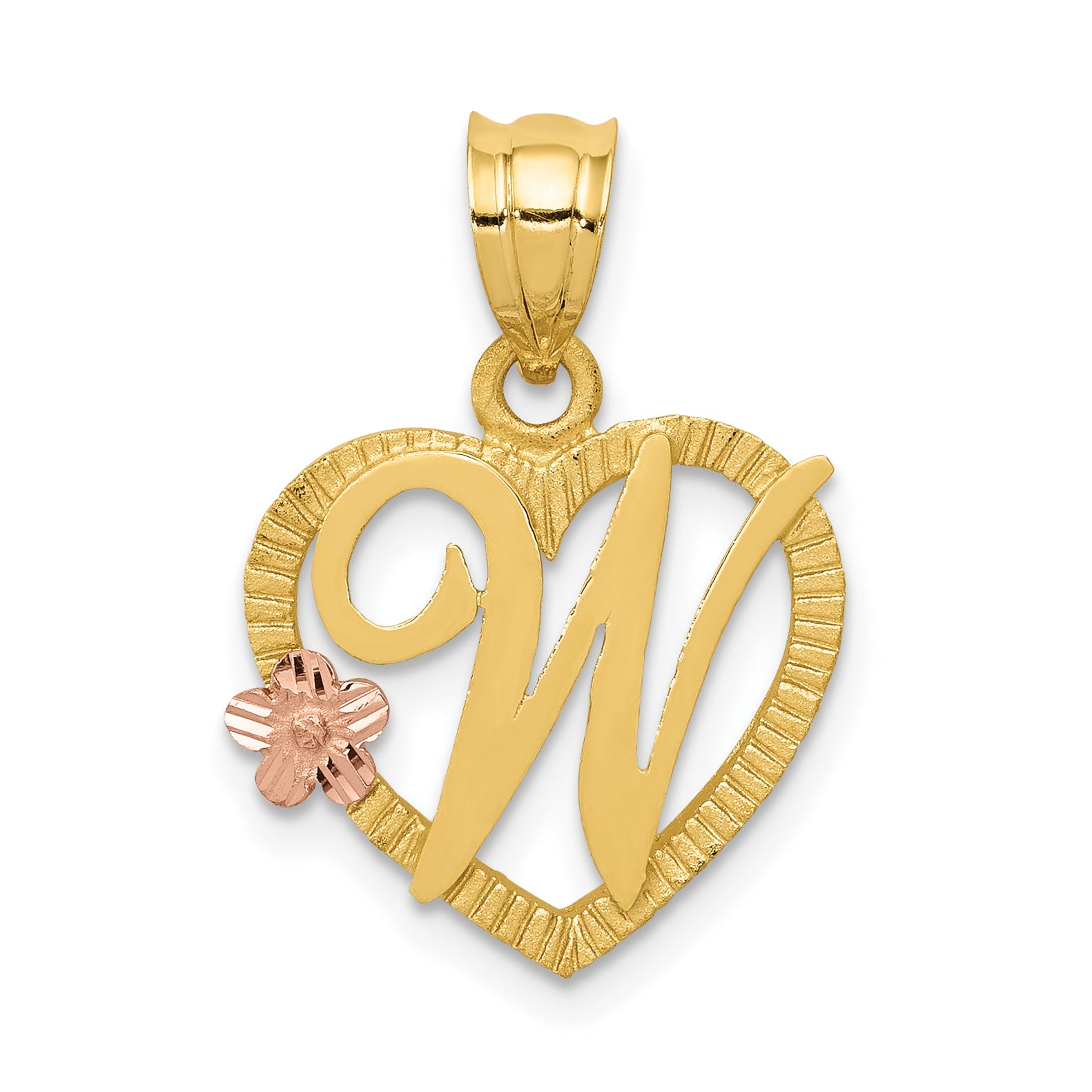 14k Two-Tone Heart Letter W  Initial Pendant Main image