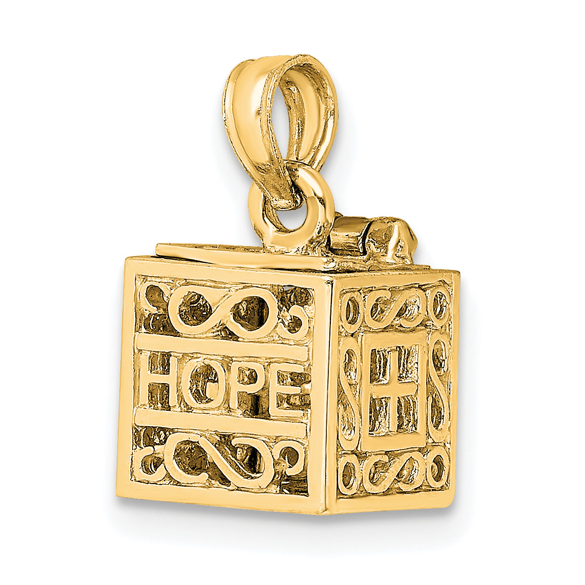 14K Gold 3D Faith and Hope Prayer Box Charm  Casted, Elegant Design